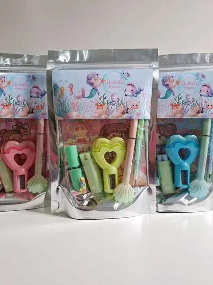 Kit Papelaria Fofa Saquinho com 6 Itens Sereia