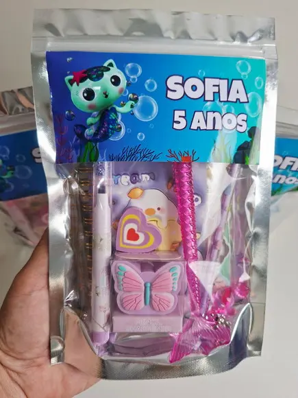 Kit Papelaria Fofa Saquinho com 6 Itens Sereiata