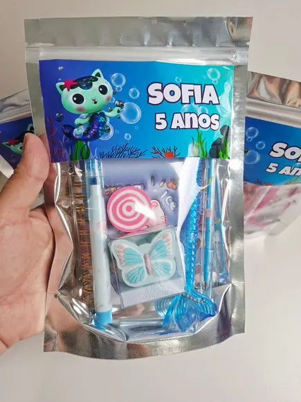 Kit Papelaria Fofa Saquinho com 6 Itens Sereiata