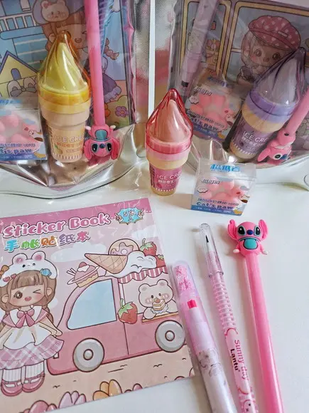 Kit Papelaria Fofa Saquinho com 6 Itens Stitch