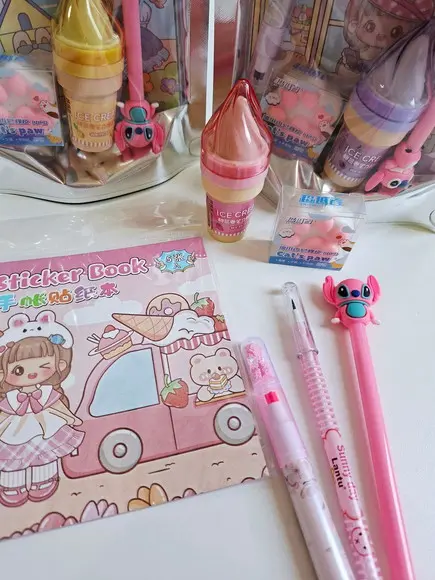 Kit Papelaria Fofa Saquinho com 6 Itens Stitch