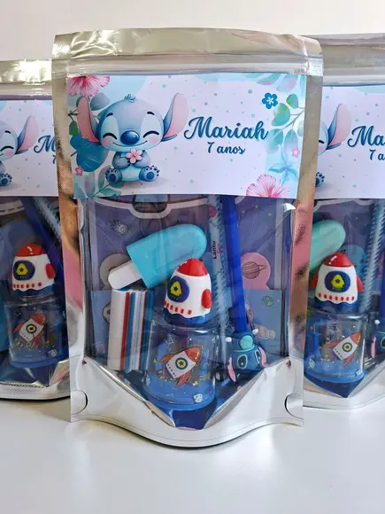 Kit Papelaria Fofa Saquinho com 6 Itens Stitch