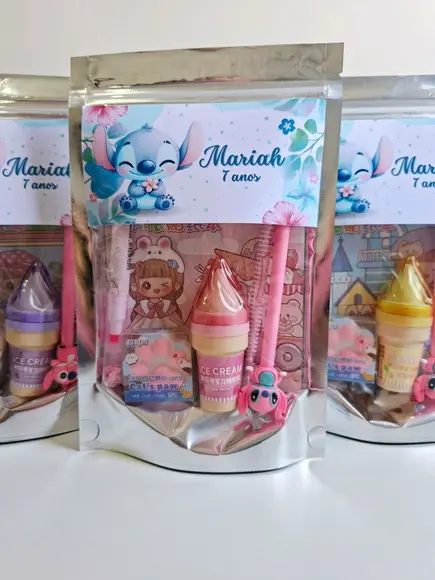Kit Papelaria Fofa Saquinho com 6 Itens Stitch