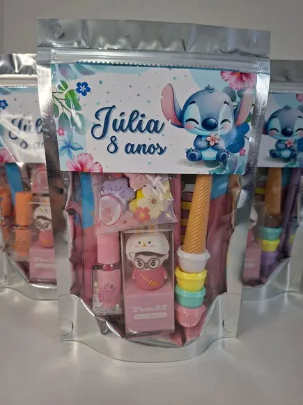 Kit Papelaria Fofa Saquinho com 6 Itens Stitch