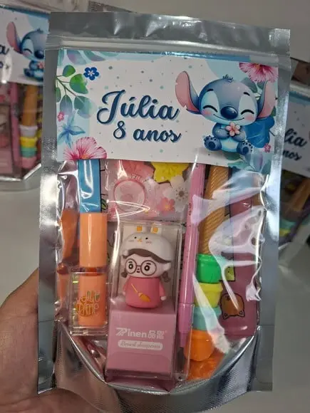 Kit Papelaria Fofa Saquinho com 6 Itens Stitch
