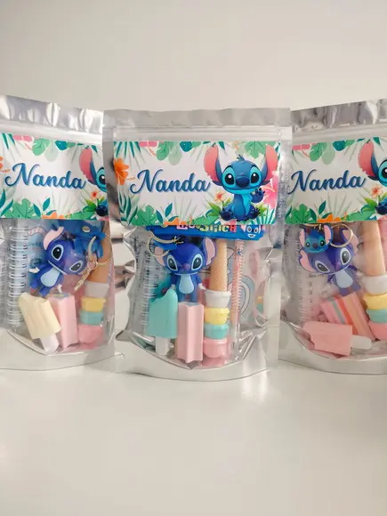 Kit Papelaria Fofa Saquinho com 6 Itens Stitch
