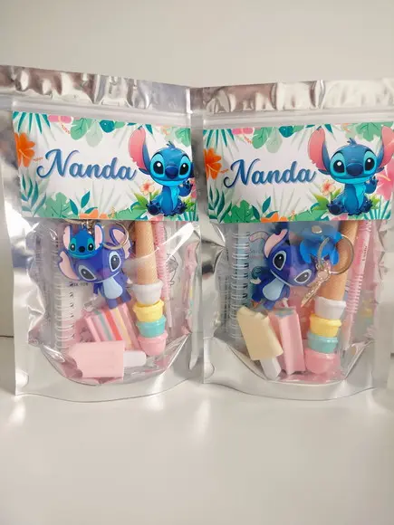 Kit Papelaria Fofa Saquinho com 6 Itens Stitch