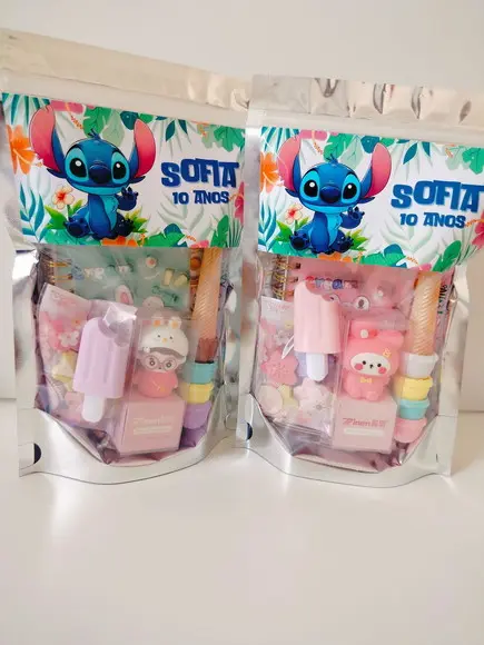 Kit Papelaria Fofa Saquinho com 6 Itens Stitch