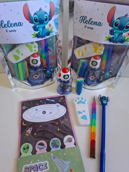 Kit Papelaria Fofa Saquinho com 6 Itens Stitch Angel