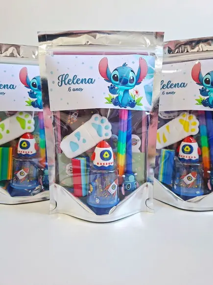 Kit Papelaria Fofa Saquinho com 6 Itens Stitch Angel