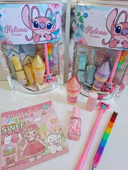 Kit Papelaria Fofa Saquinho com 6 Itens Stitch Angel