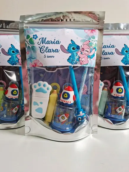 Kit Papelaria Fofa Saquinho com 6 Itens Stitch Angel