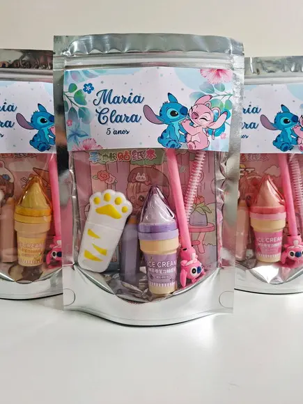 Kit Papelaria Fofa Saquinho com 6 Itens Stitch Angel