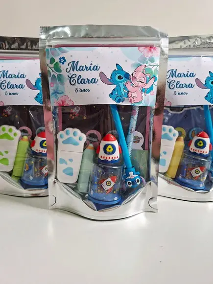 Kit Papelaria Fofa Saquinho com 6 Itens Stitch Angel