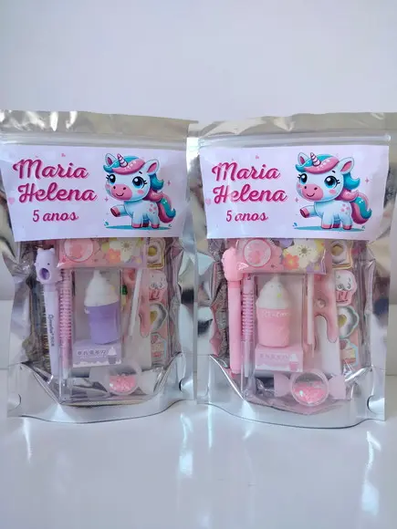 Kit Papelaria Fofa Saquinho com 6 Itens Unicórnio