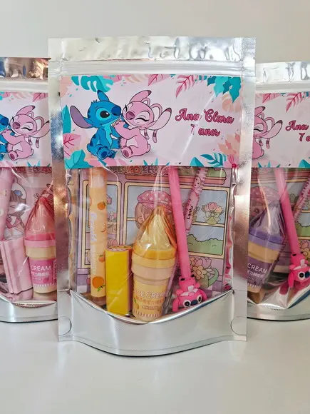 Kit Papelaria Fofa Saquinho com 6 Itens Stitch Angel