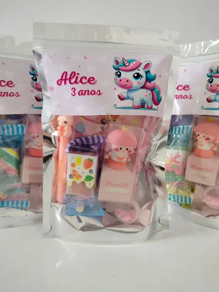 Kit Papelaria Fofa Saquinho com 6 Itens Unicórnio