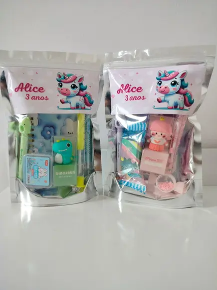 Kit Papelaria Fofa Saquinho com 6 Itens Unicórnio
