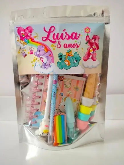 Kit Papelaria Fofa Saquinho Lembrancinha 6 Itens Ursinhos
