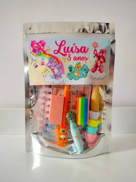 Kit Papelaria Fofa Saquinho Lembrancinha 6 Itens Ursinhos