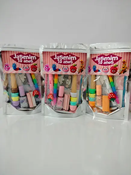 Kit Papelaria Fofa Saquinho Lembrancinha 6 Itens Carmed Fini
