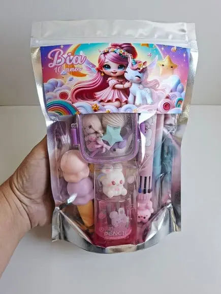 Kit Papelaria Fofa Saquinho Zip Personalizado (6 Itens)