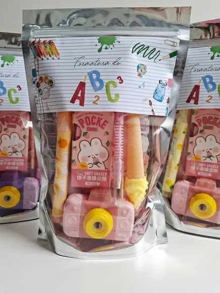 Kit Papelaria Fofa Saquinho Zip Personalizado Abc