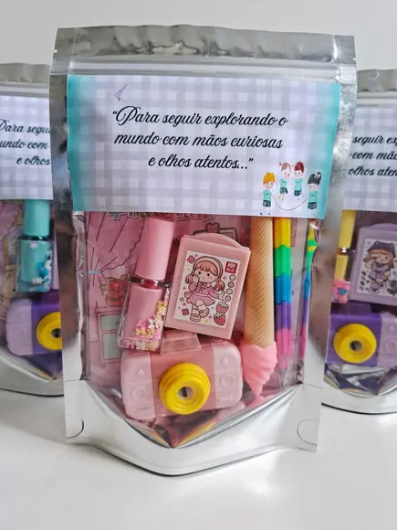 Kit Papelaria Fofa Saquinho Zip Personalizado Abc
