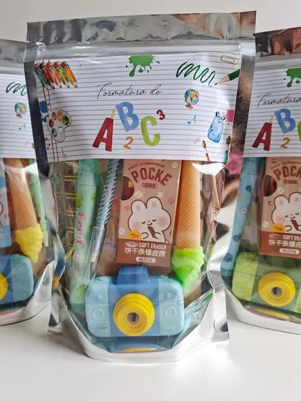Kit Papelaria Fofa Saquinho Zip Personalizado Abc