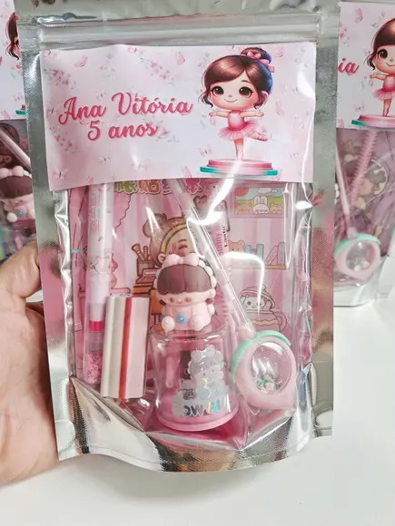 Kit Papelaria Fofa Saquinho Zip Personalizado Bailarina