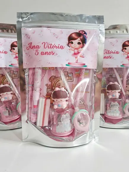 Kit Papelaria Fofa Saquinho Zip Personalizado Bailarina