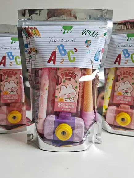 Kit Papelaria Fofa Saquinho Zip Personalizado Abc