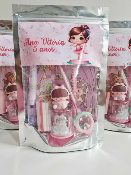 Kit Papelaria Fofa Saquinho Zip Personalizado Bailarina