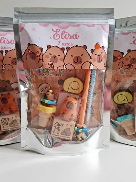 Kit Papelaria Fofa Saquinho Zip Personalizado Capivara