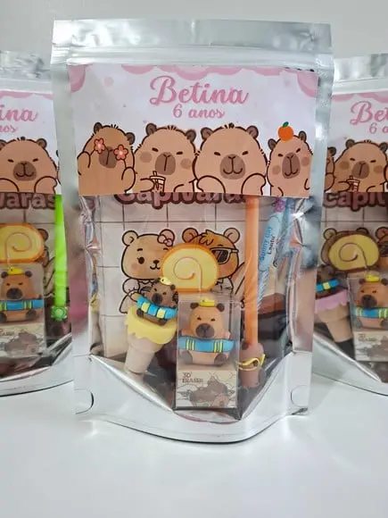 Kit Papelaria Fofa Saquinho Zip Personalizado Capivara