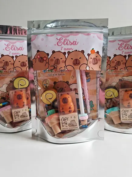 Kit Papelaria Fofa Saquinho Zip Personalizado Capivara