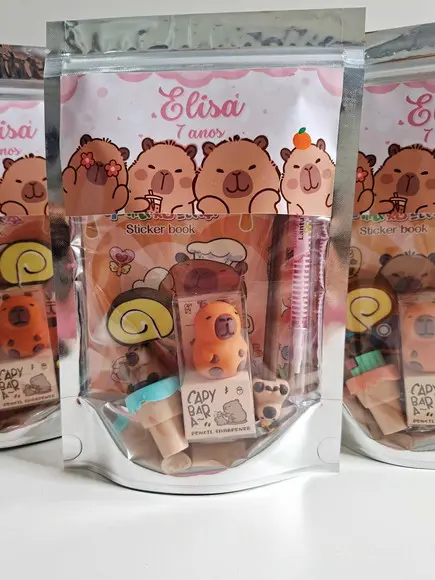Kit Papelaria Fofa Saquinho Zip Personalizado Capivara