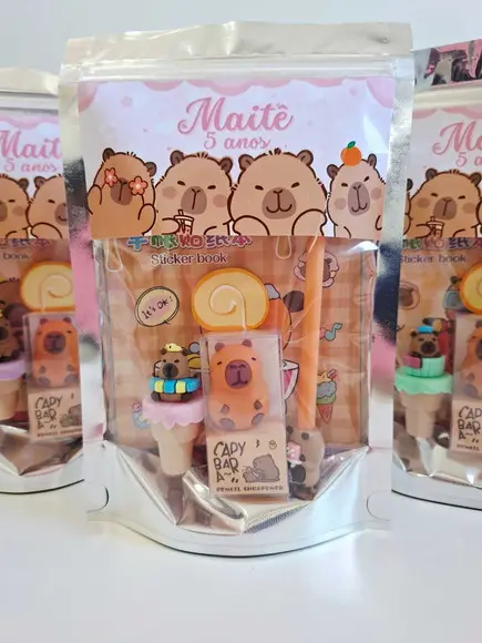 Kit Papelaria Fofa Saquinho Zip Personalizado Capivara