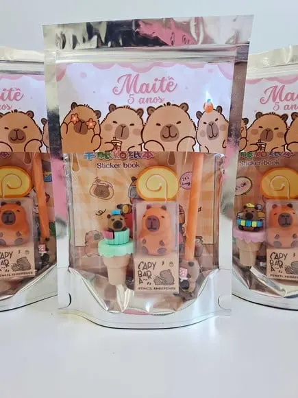 Kit Papelaria Fofa Saquinho Zip Personalizado Capivara