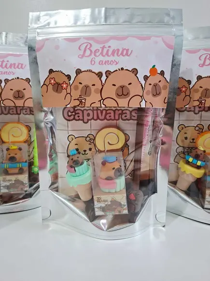 Kit Papelaria Fofa Saquinho Zip Personalizado Capivara
