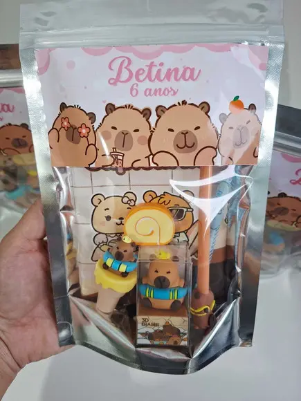 Kit Papelaria Fofa Saquinho Zip Personalizado Capivara