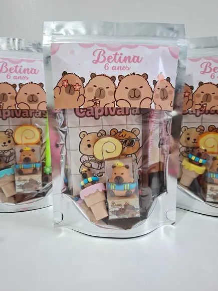 Kit Papelaria Fofa Saquinho Zip Personalizado Capivara