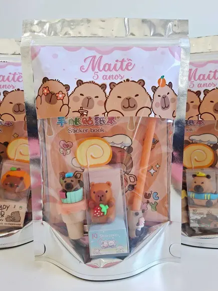 Kit Papelaria Fofa Saquinho Zip Personalizado Capivara