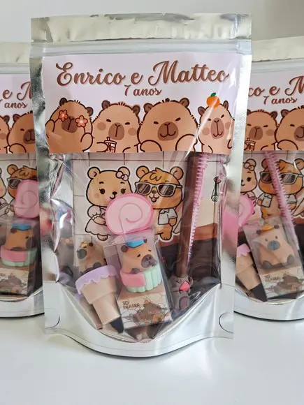Kit Papelaria Fofa Saquinho Zip Personalizado Capivara