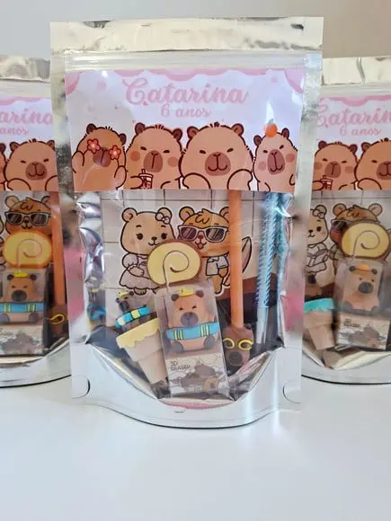 Kit Papelaria Fofa Saquinho Zip Personalizado Capivara