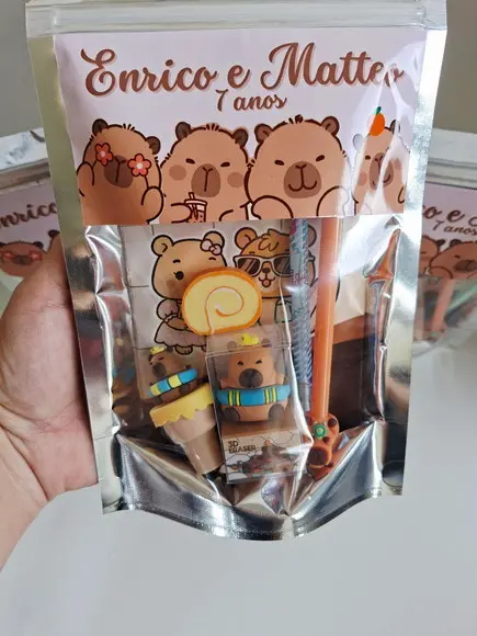 Kit Papelaria Fofa Saquinho Zip Personalizado Capivara