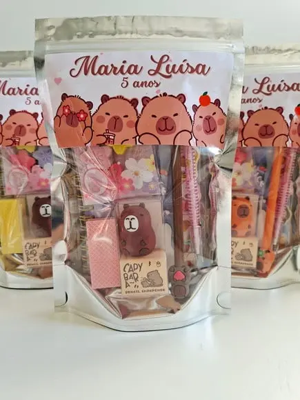 Kit Papelaria Fofa Saquinho Zip Personalizado Capivara
