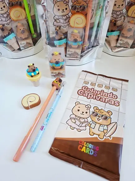 Kit Papelaria Fofa Saquinho Zip Personalizado Capivara