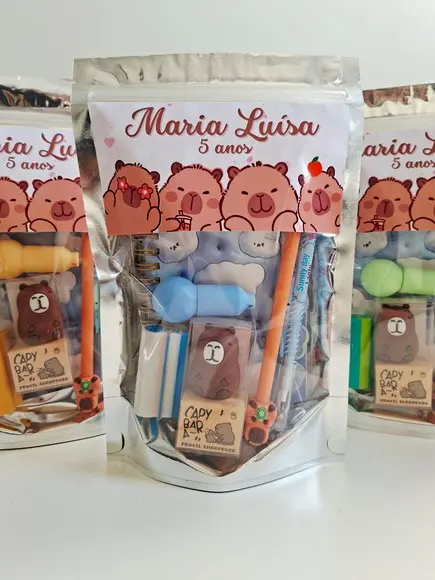 Kit Papelaria Fofa Saquinho Zip Personalizado Capivara