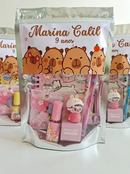 Kit Papelaria Fofa Saquinho Zip Personalizado Capivara